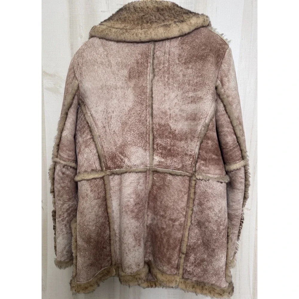 VTG 70'S Genuine Shearling Sheepskin Rancher Leather Coat Mens Size 40_3
